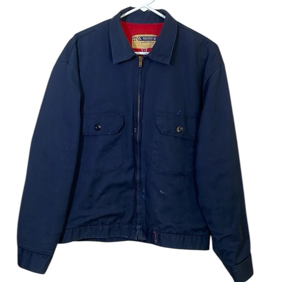 Vintage 1970s Work Wear Navy Blue Distressed Jacket - Picture 1 of 7